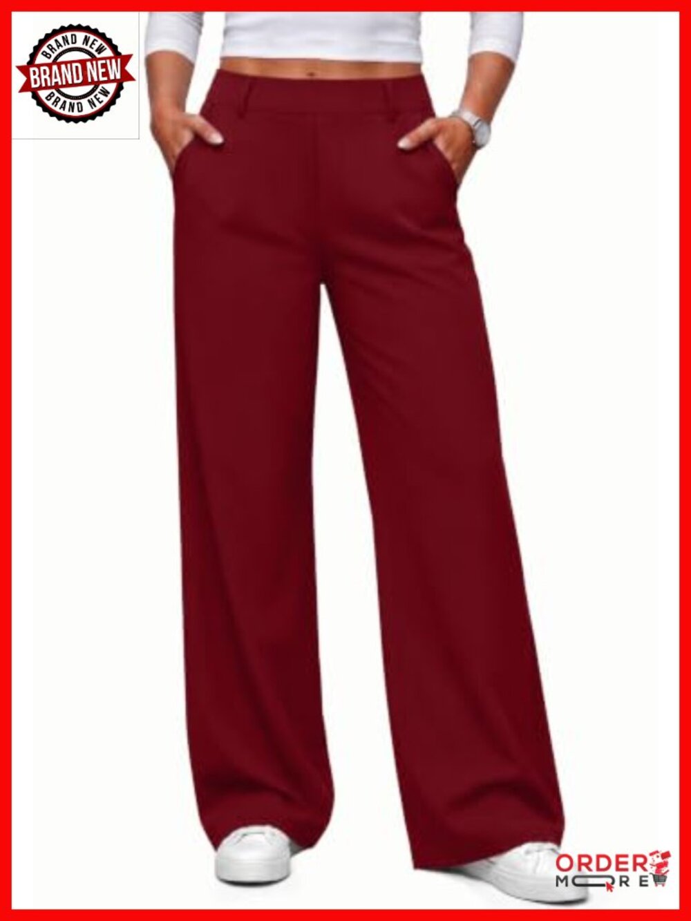 Women's Wide Leg Pull On High Waist Business Casual Trousers